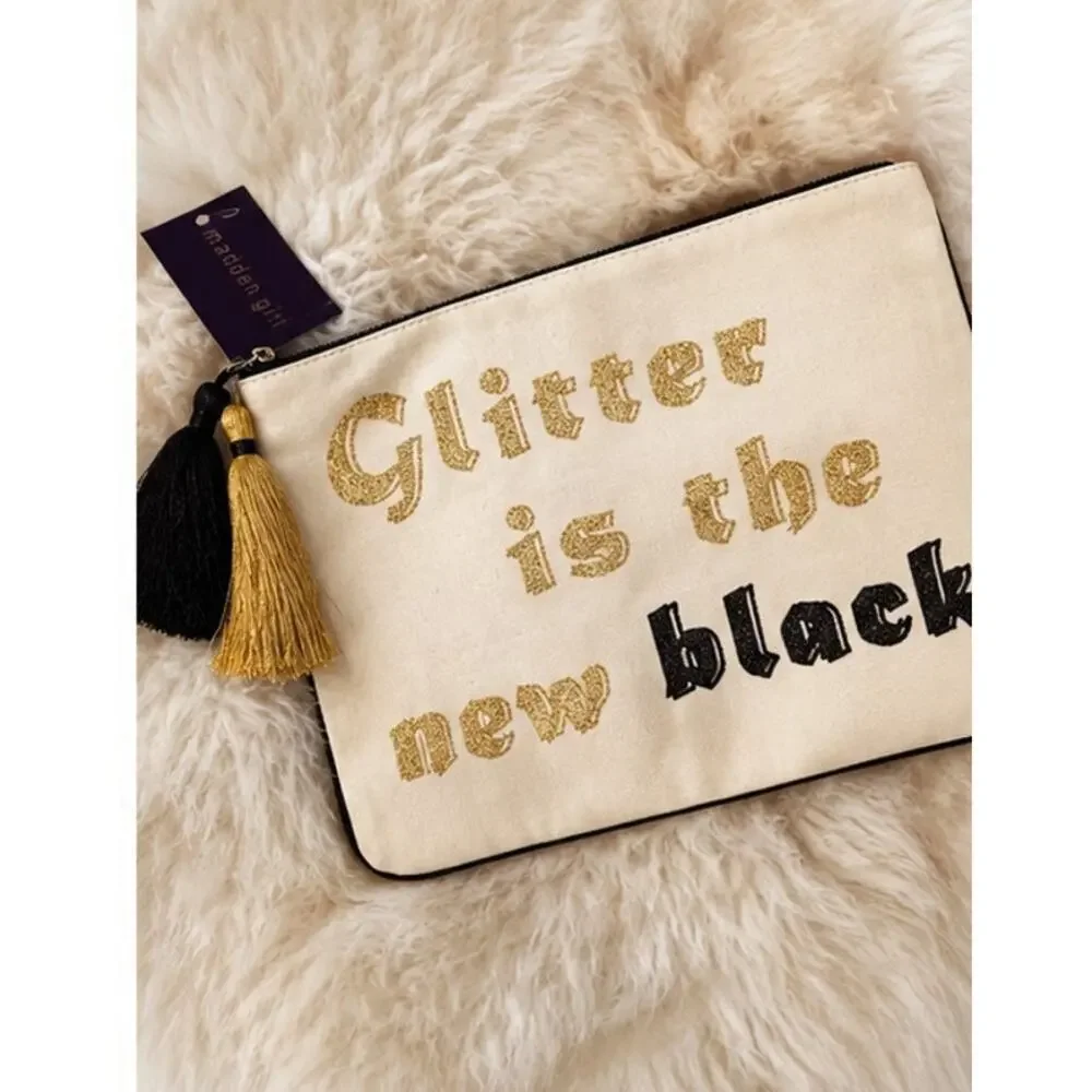 Madden Girl Glitter Is The New Black Canvas Tassel Pouch NWT Clutch